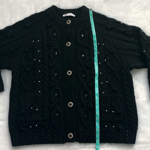 Like New Black Beaded Jeweled Zara Chunky Knit Cardigan Sweater - Picture 5 of 6